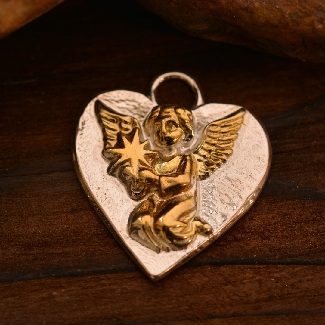 Сребърен медальон 925 „Небесен ангел със звезда“ | Талисман за любов и духовна закрила | Бохо рустик скулптурно бижу, ръчна изработка | Art Diva