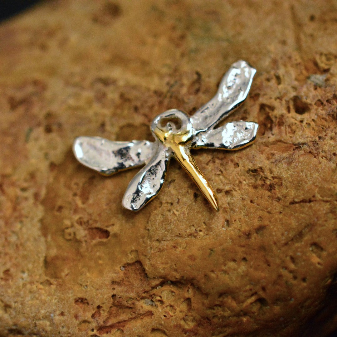 Сребърен медальон 925 „Водно Конче“ със златни акценти – талисман за промяна, лекота и вътрешна свобода, ръчна изработка в бохо и рустик стил | Арт Дива