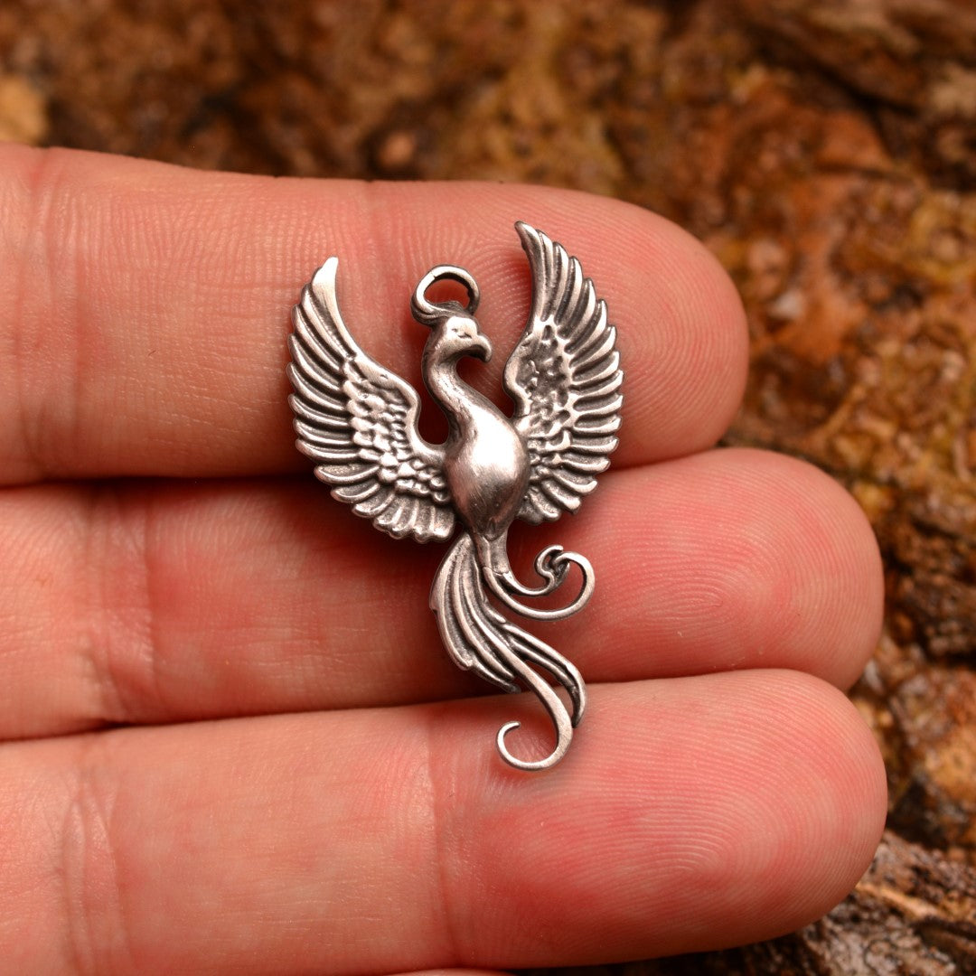 Сребърен медальон 925 „Феникс“ – символ на възраждане и сила | Бохо – рустик – скулптурно бижу | Арт Дива