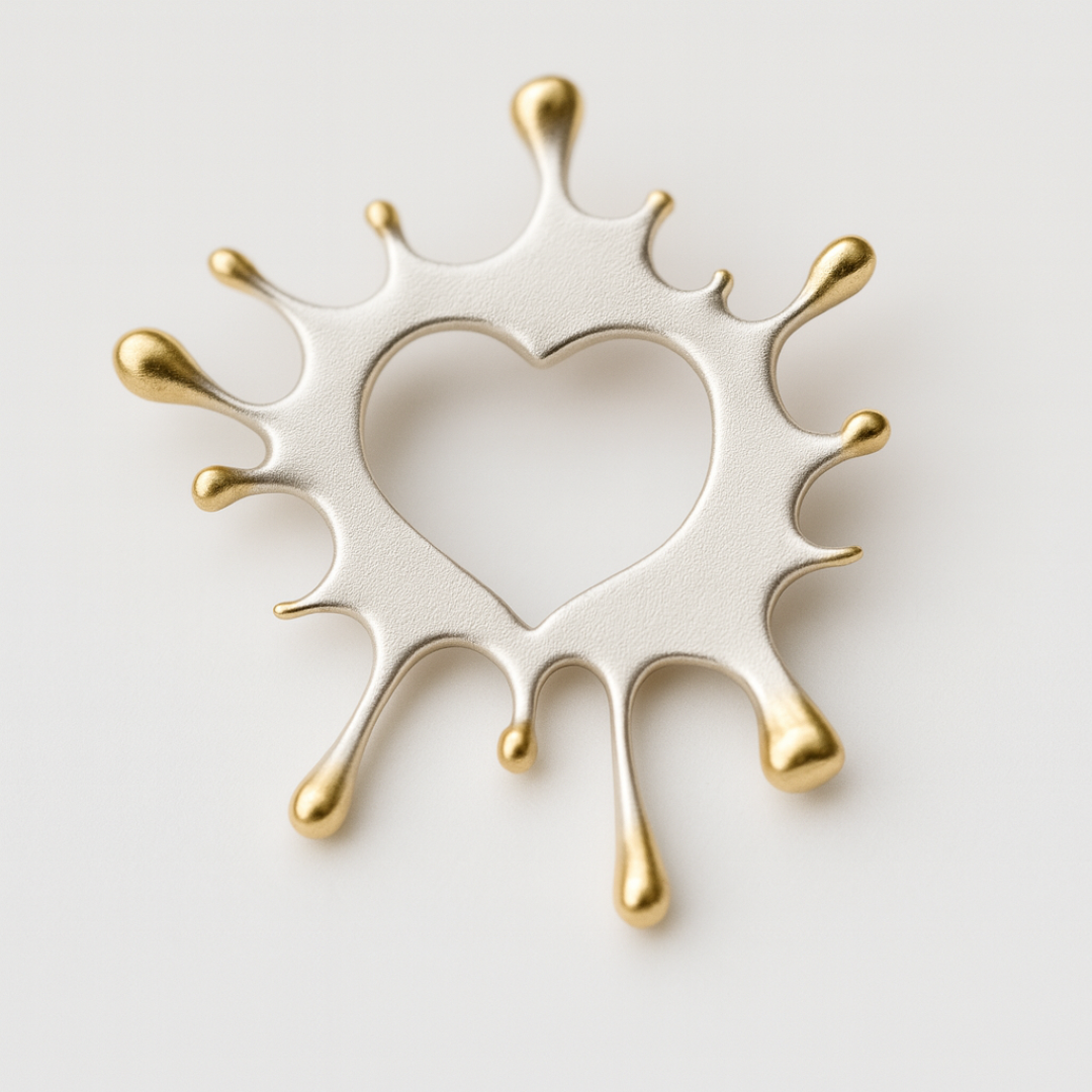 Сребърен медальон 925 „Сърце-пръски“ – талисман на творческата енергия и любовта към изкуството | Бохо – рустик – скулптурно бижу | Арт Дива