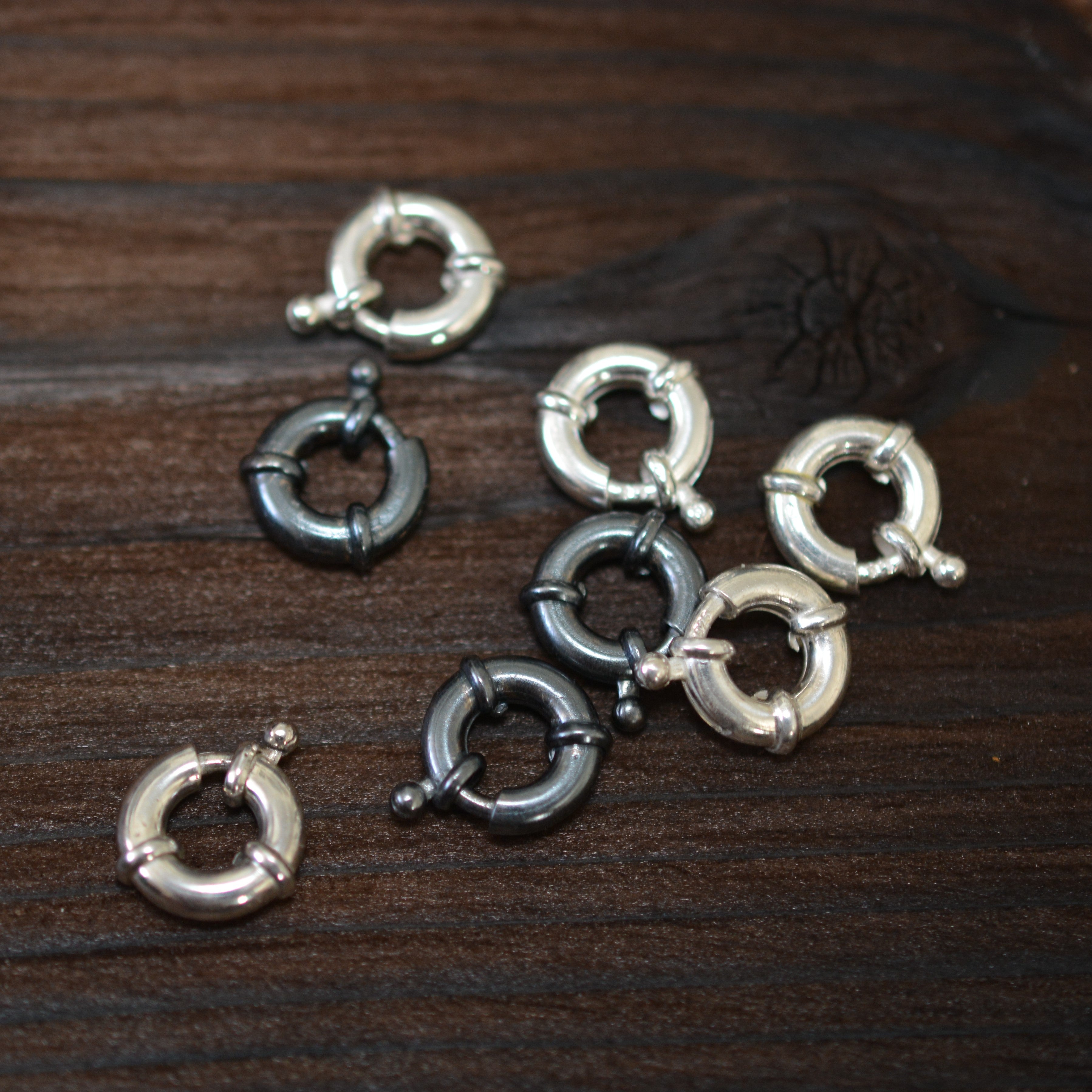 Сребърна закопчалка тип пружинен пръстен – 12 мм, два цвята: сребро и оксидирано