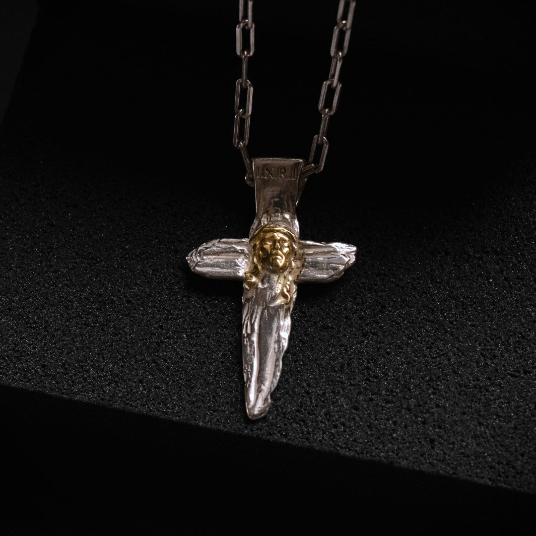 Сребърен медальон 925 „Исус Христос“ | Талисман за вяра и защита | Ръчно изработено бохо-рустик скулптурно бижу със златни акценти | ArtDiva