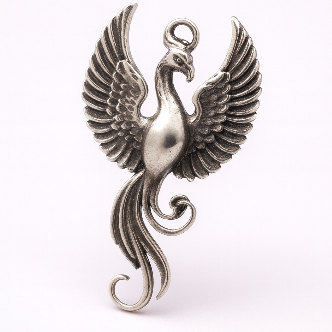Сребърен медальон 925 „Феникс“ – символ на възраждане и сила | Бохо – рустик – скулптурно бижу | Арт Дива