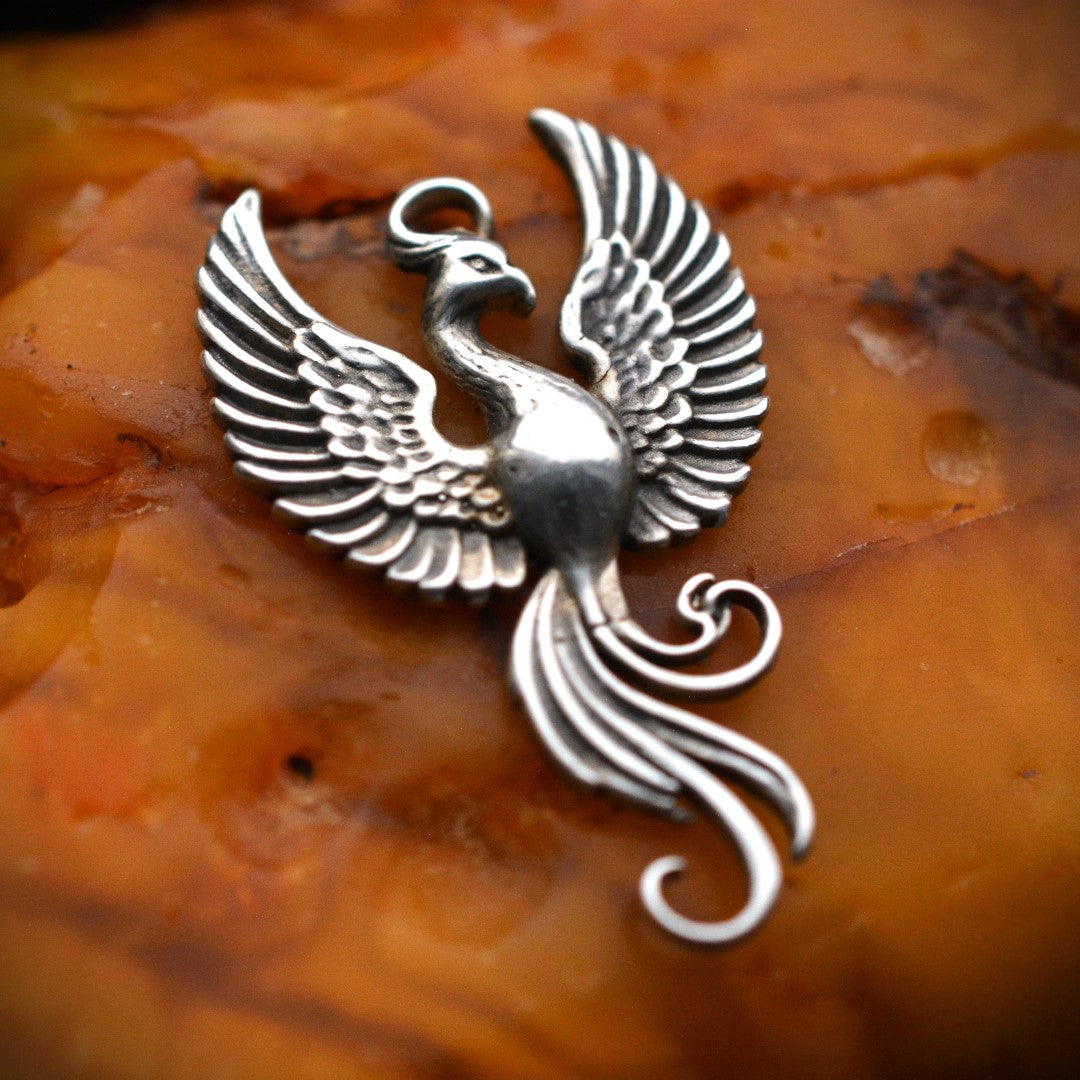Сребърен медальон 925 „Феникс“ – символ на възраждане и сила | Бохо – рустик – скулптурно бижу | Арт Дива